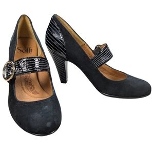 Sofft‎ Women's Size 6.5 Black Leather Suede Patent Unique High Heels